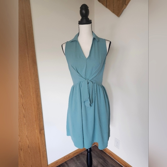 143 Story by Line Up Teal Mini Tie Sleeveless Dress - Picture 1 of 4